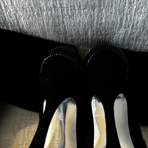 DESIGNER HALSTON MOD BLACK LEATHER THIGH HIGH SUEDE BOOTS 5 INCH HEELS SZ 7 - Picture 6 of 8